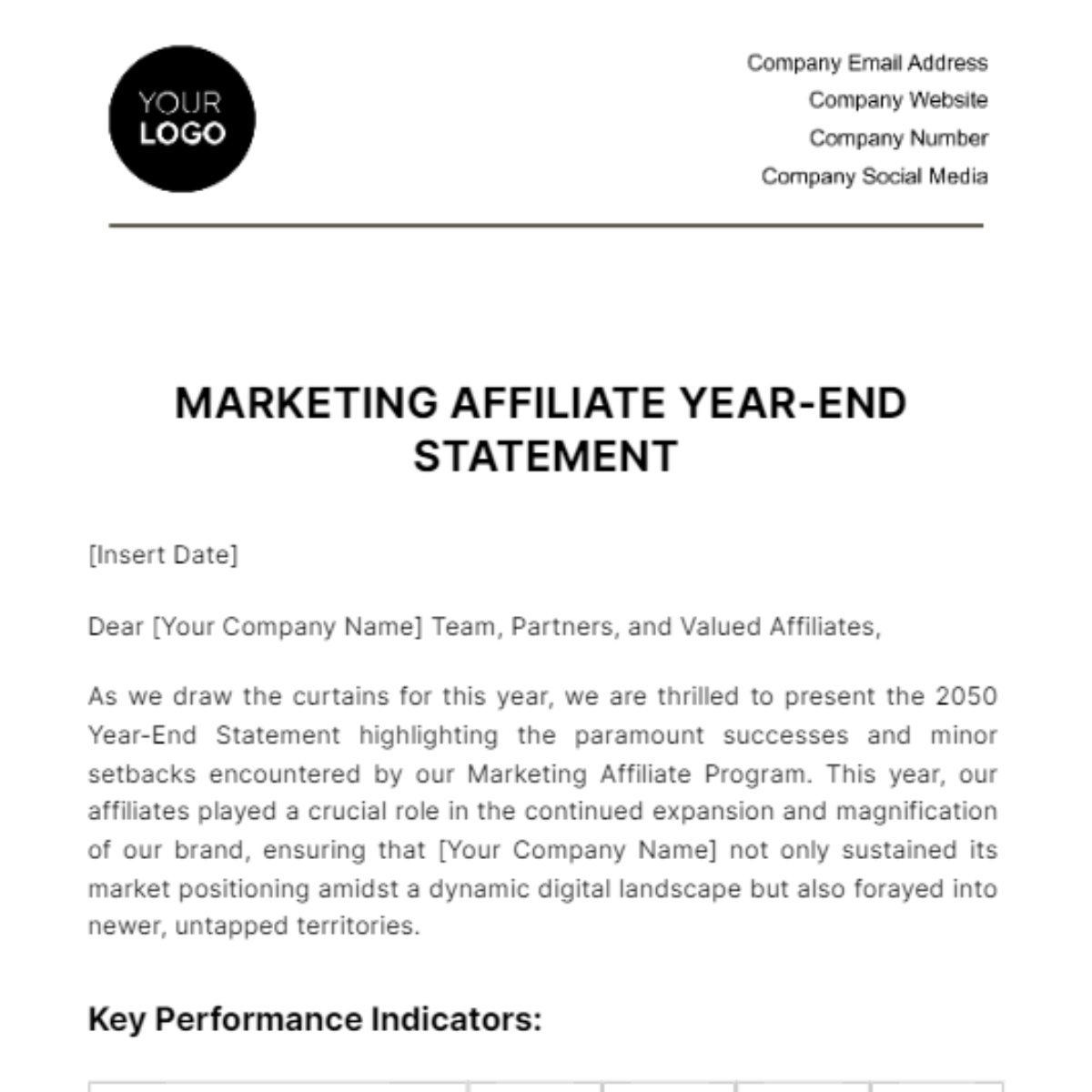Free Marketing Affiliate Year-End Statement Template