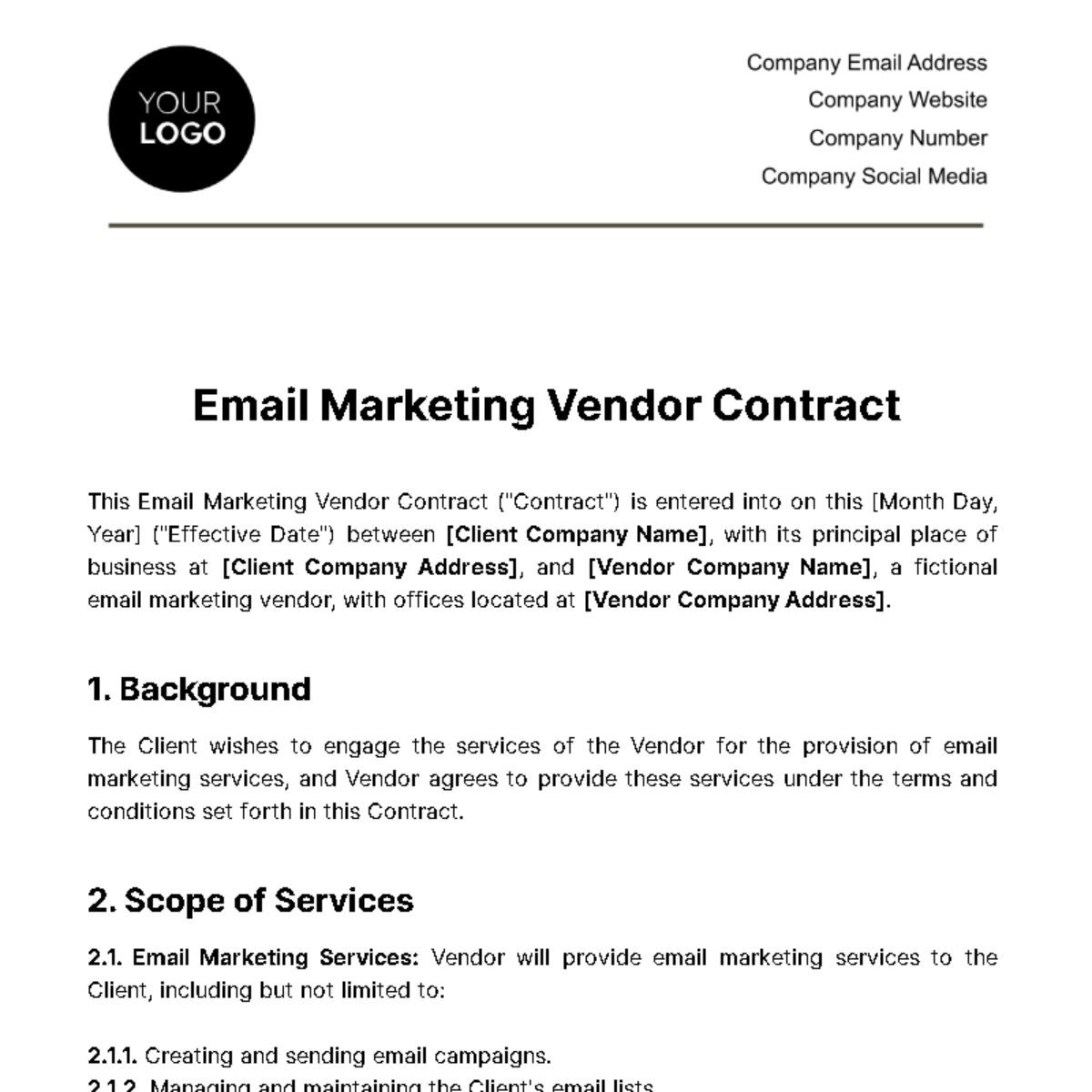 Email Marketing Vendor Contract Template