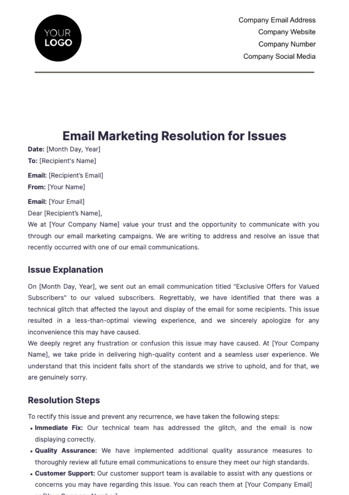 Free Email Marketing Resolution For Issues Template To Edit Online Free Email Marketing Resolution For Issues Template To Edit Online