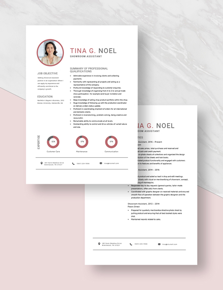 Free Showroom Assistant Resume Template - Word, Apple Pages 