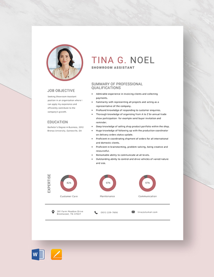 Free Fashion Showroom Manager Resume Template - Word, Apple Pages ...