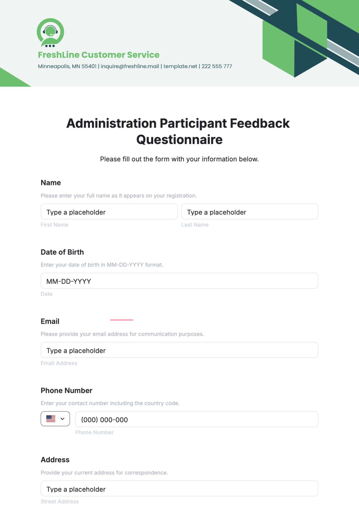 Free Administration Participant Feedback Questionnaire Template to Edit Online