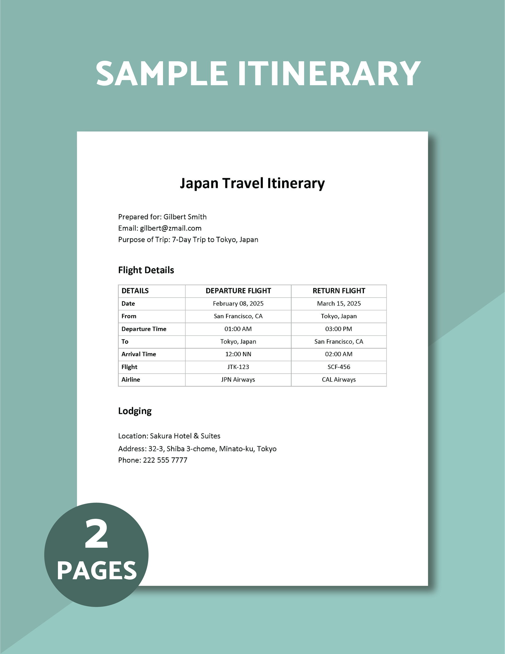 Sample Itinerary Template