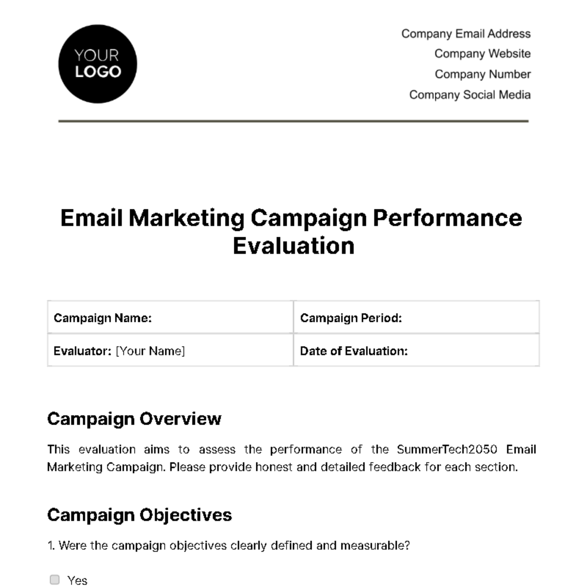 Free Email Marketing Campaign Performance Evaluation Template