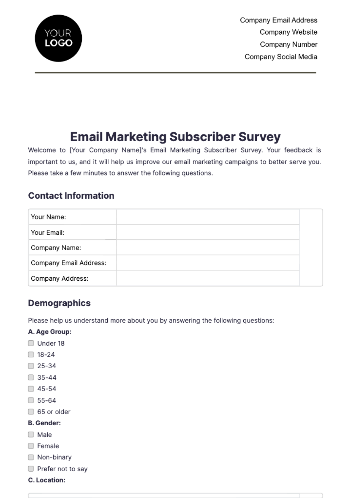 Email Marketing Subscriber Survey Template