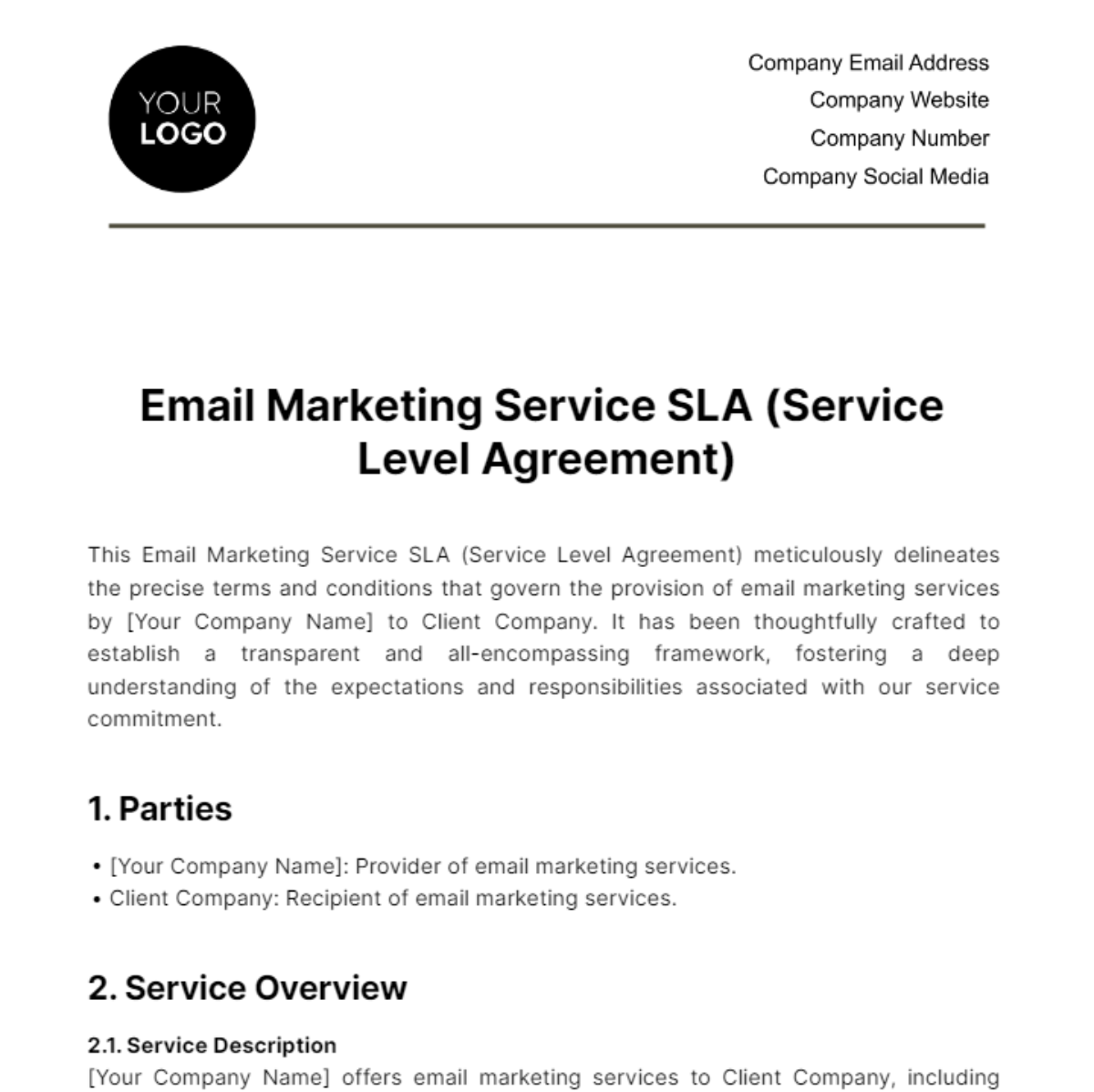 Free Email Marketing Service SLA (Service Level Agreement) Template