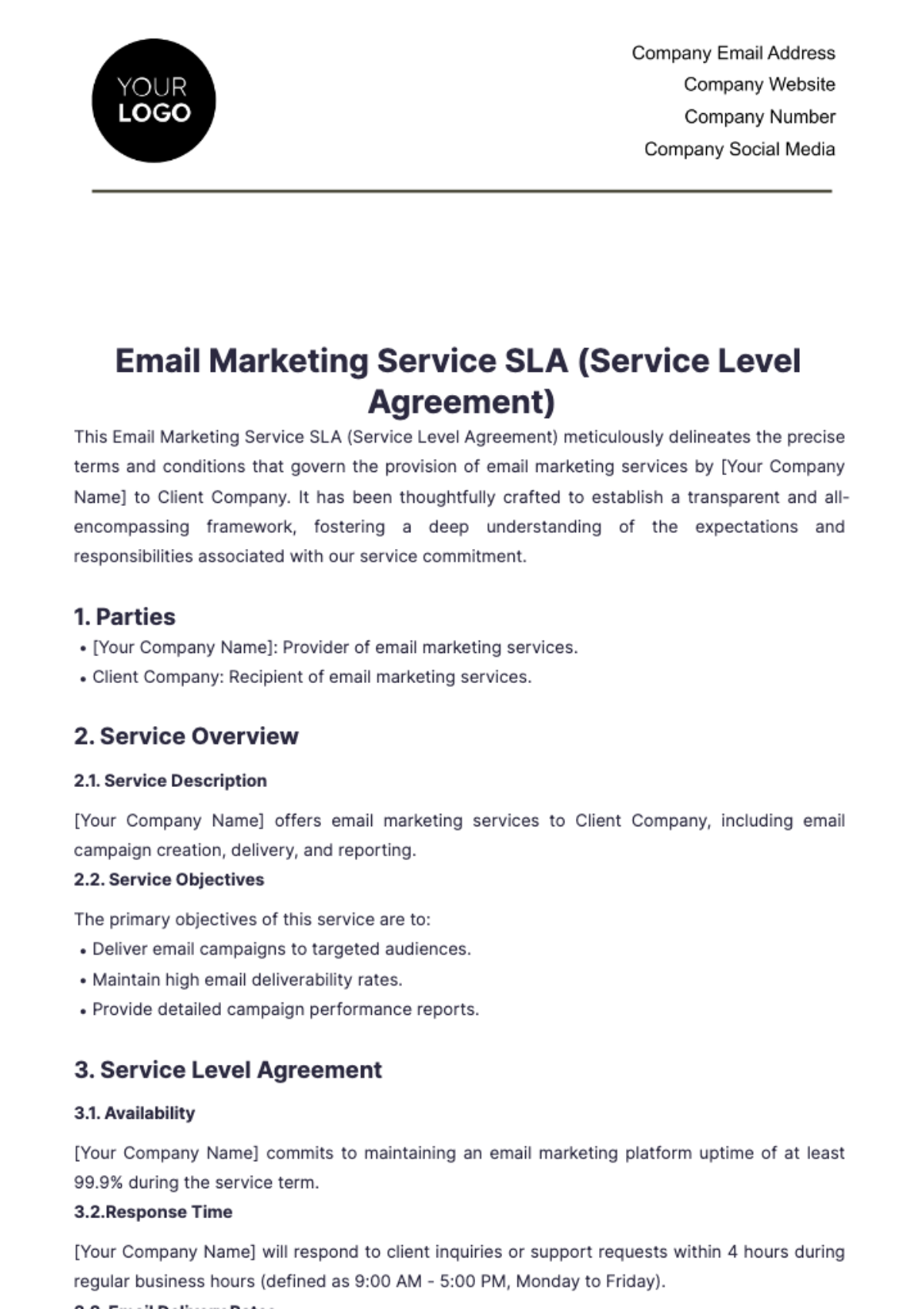 Email Marketing Service SLA (Service Level Agreement) Template