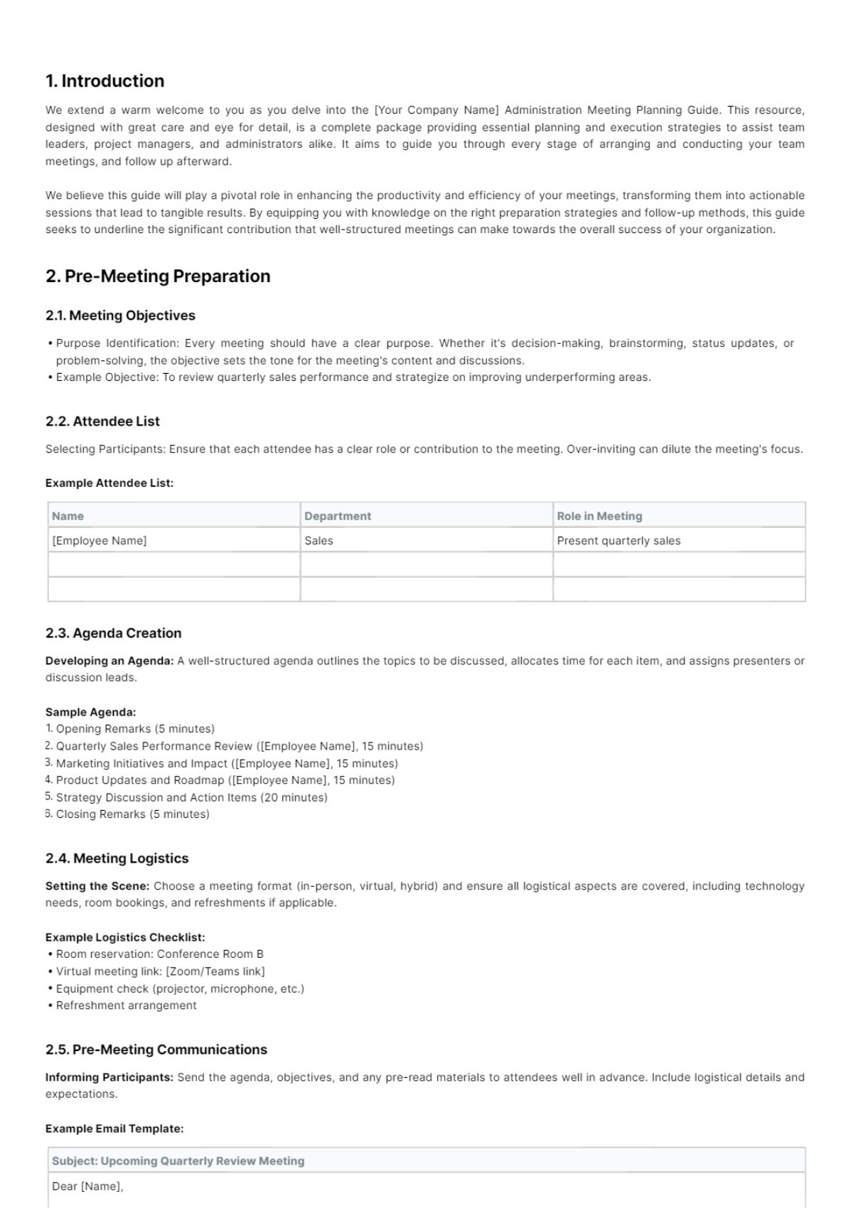 Free Administration Meeting Planning Guide Template