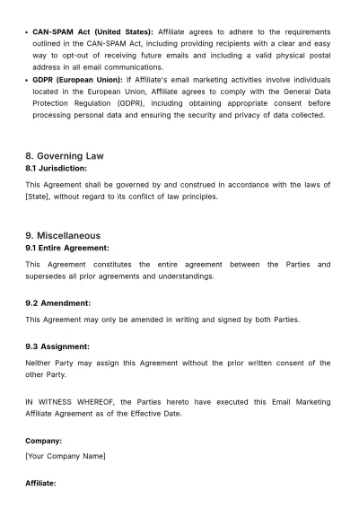 Free Email Marketing Affiliate Agreement Template to Edit Online