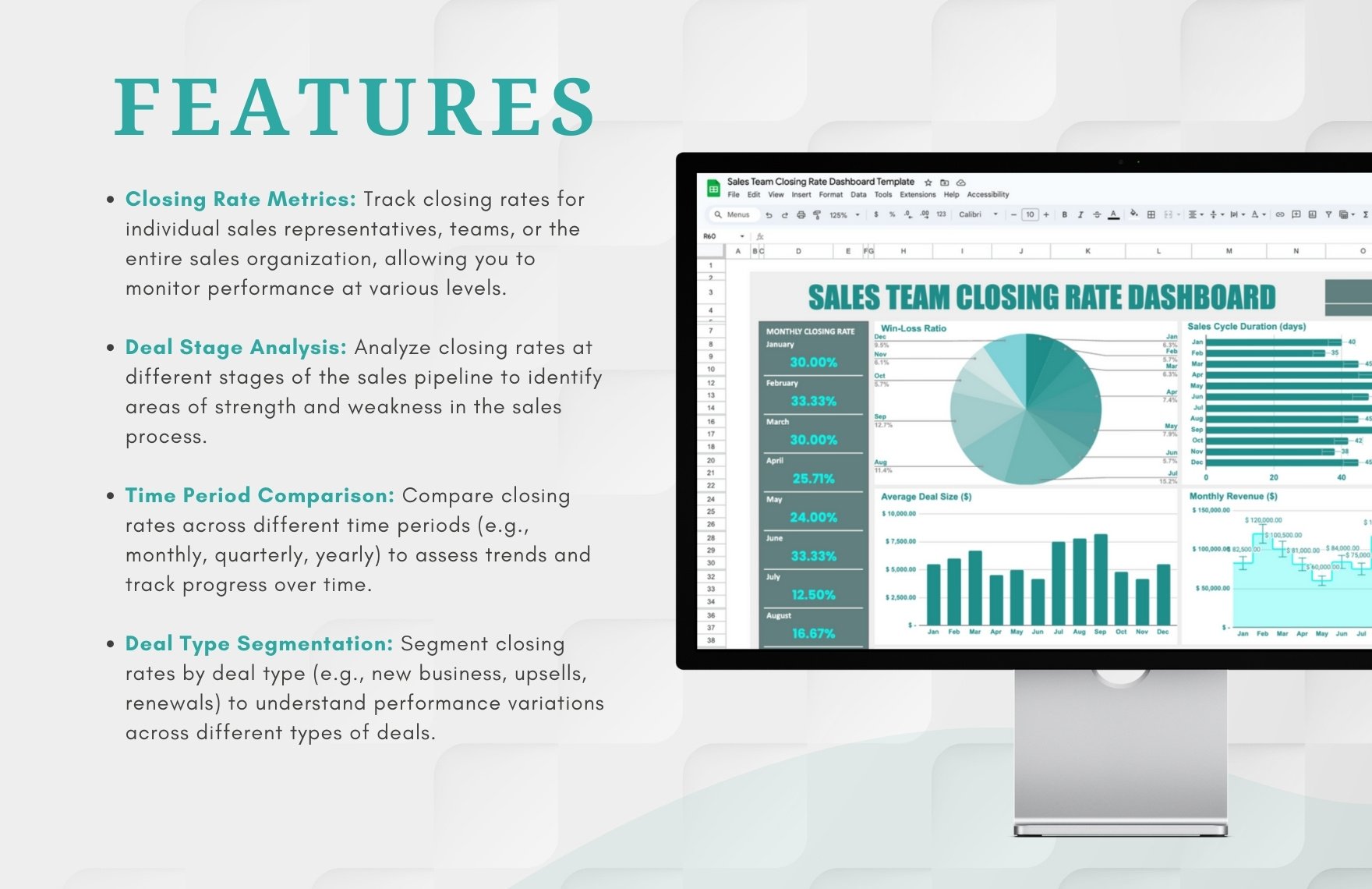 Sales Team Closing Rate Dashboard Template