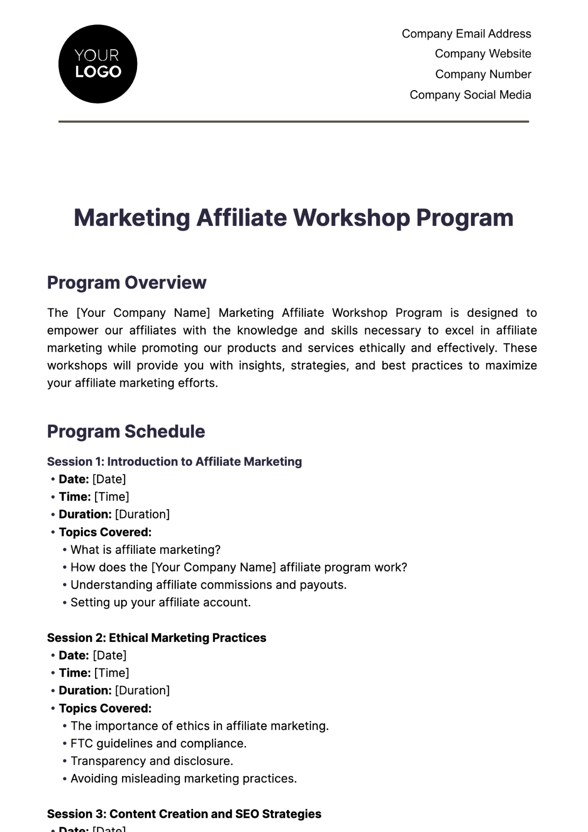 Marketing Affiliate Workshop Program Template - Edit Online & Download