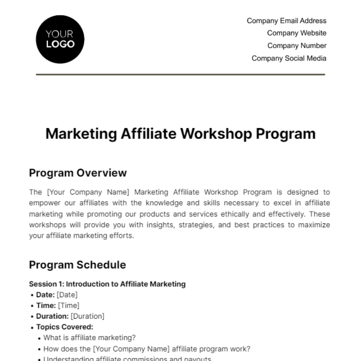 Free Marketing Affiliate Workshop Program Template