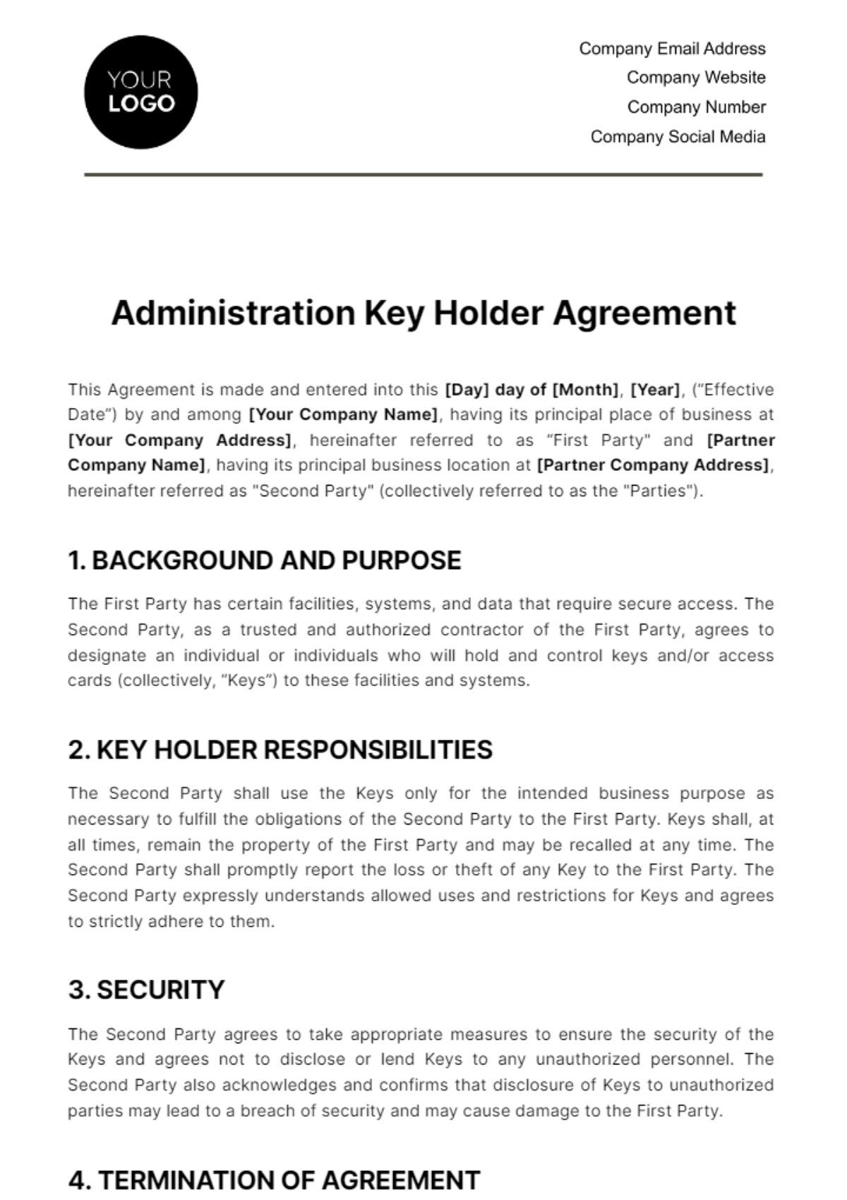 Administration Key Holder Agreement Template