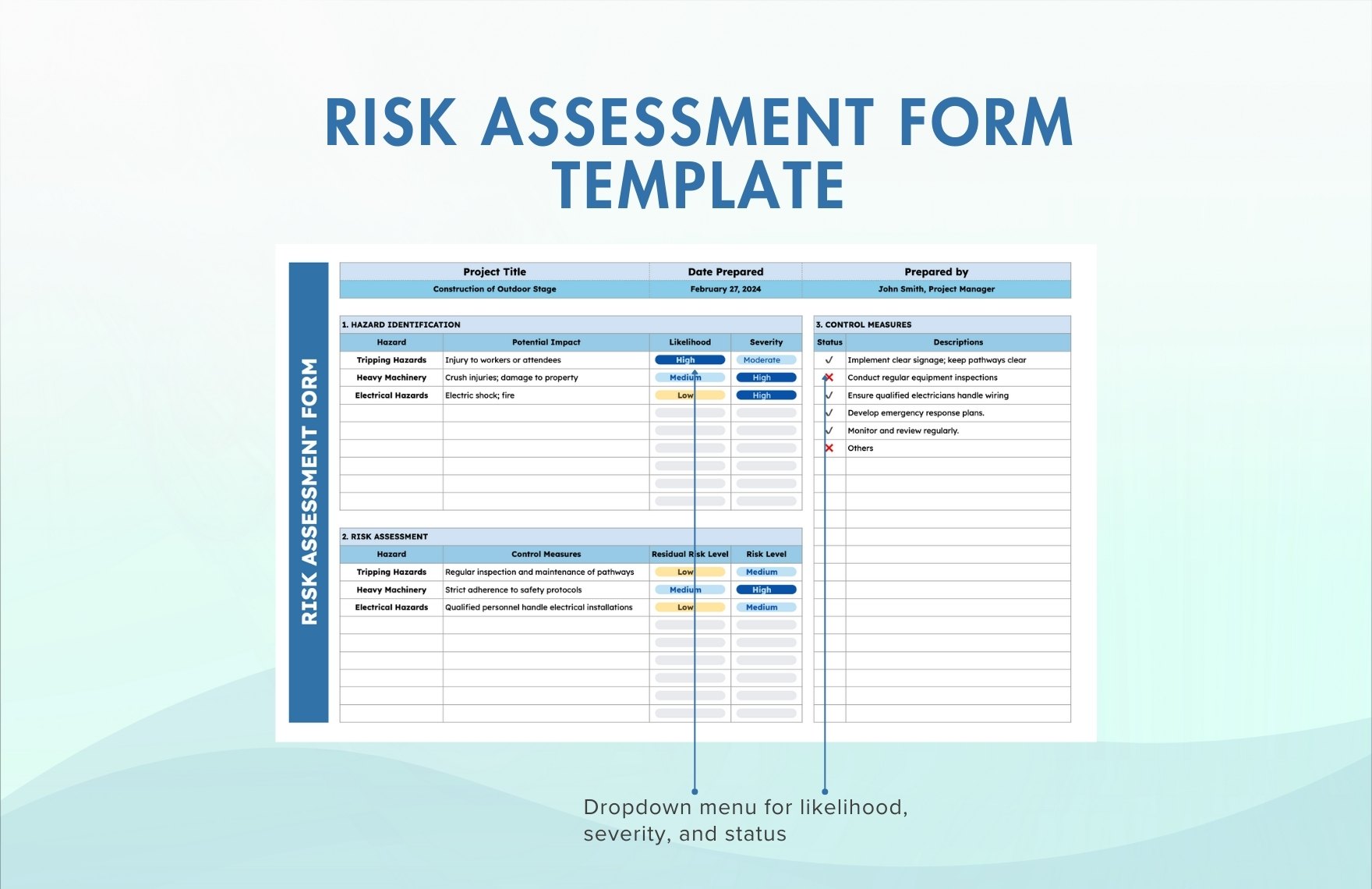 The Risk Assessment Form Contains All Of The Following Except