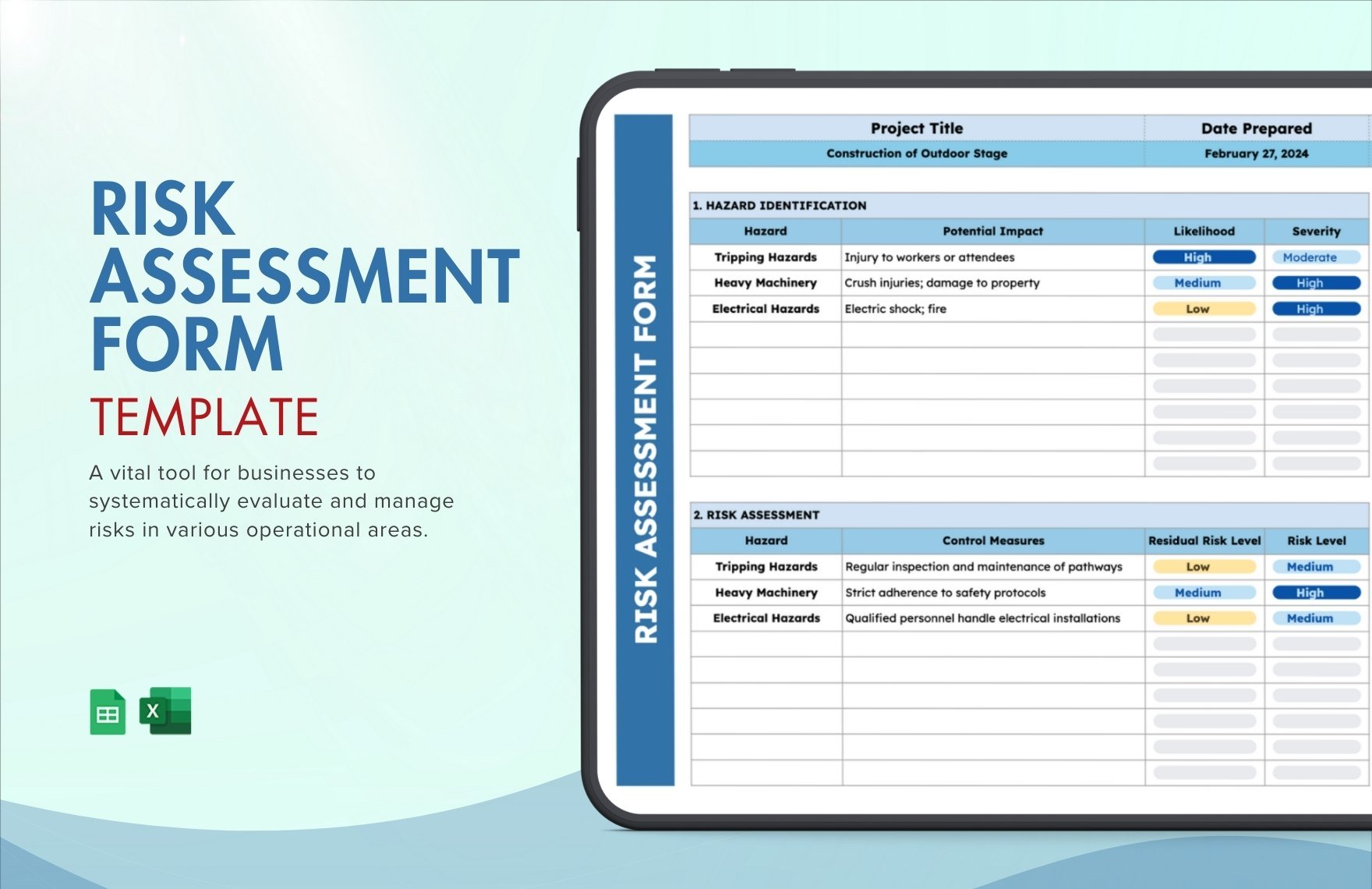 Free Risk Assessment Form Template in Excel, Google Sheets