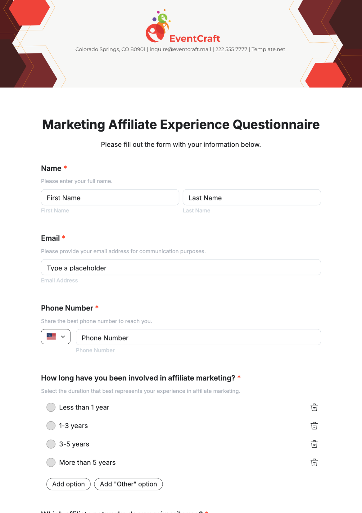Marketing Affiliate Experience Questionnaire