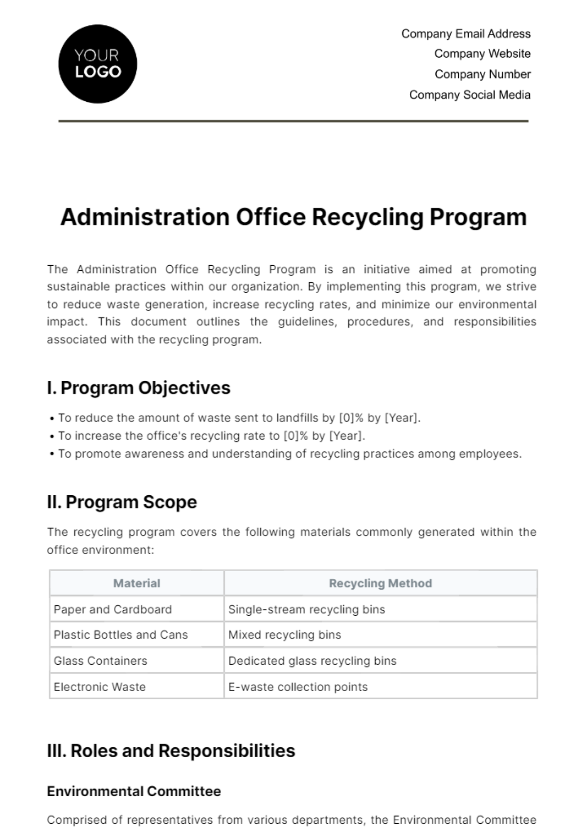 Free Administration Office Recycling Program Template