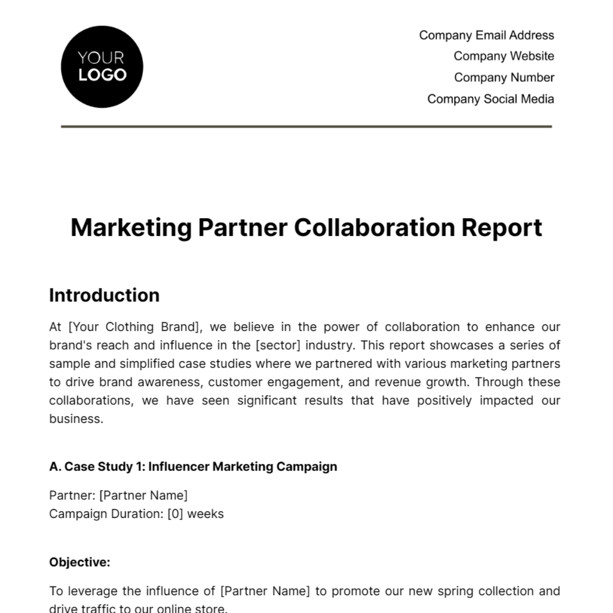 Marketing Partner Collaboration Report Template