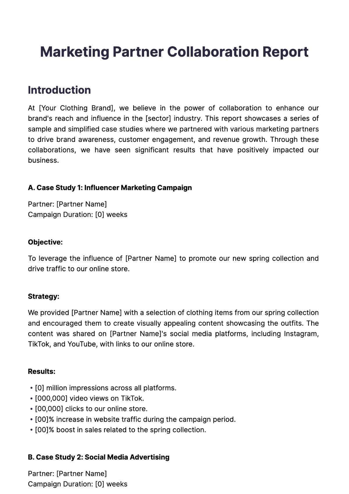 Marketing Partner Collaboration Report Template - Edit Online & Download