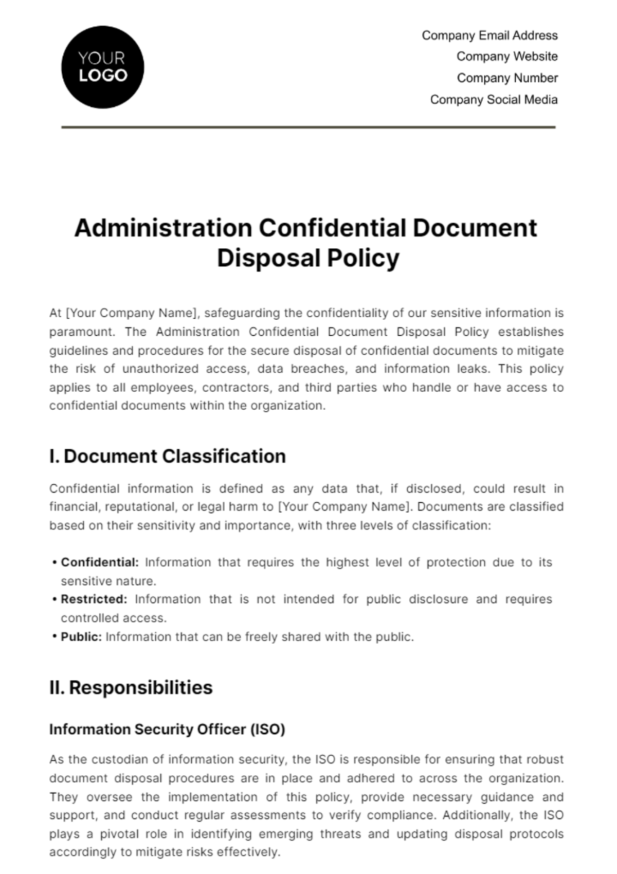 Administration Confidential Document Disposal Policy Template