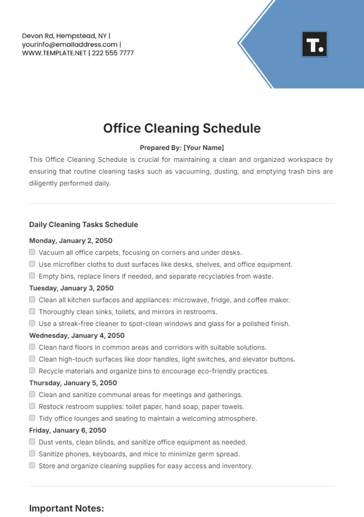 Office Cleaning Schedule Template - Edit Online & Download