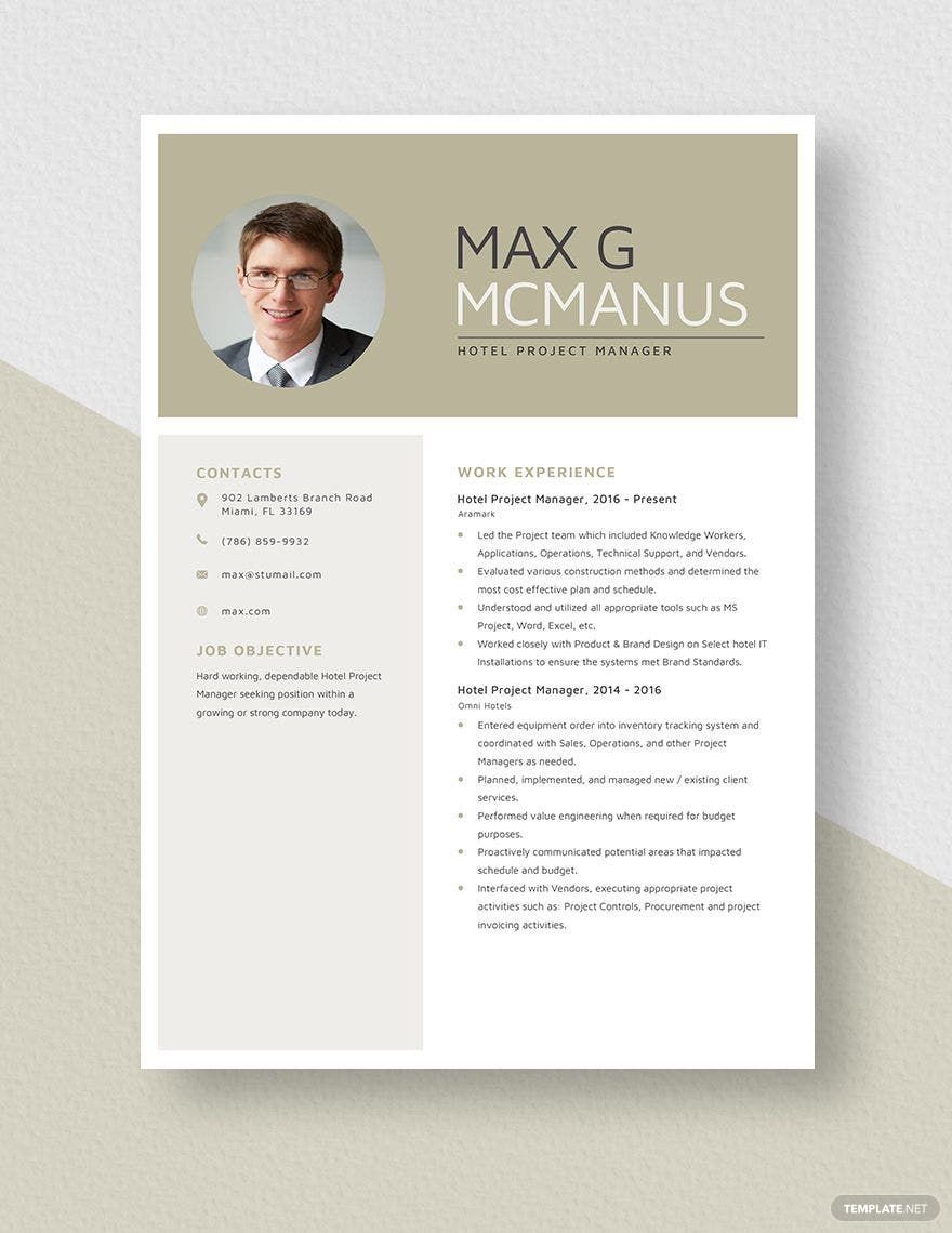 Hotel Project Manager Resume