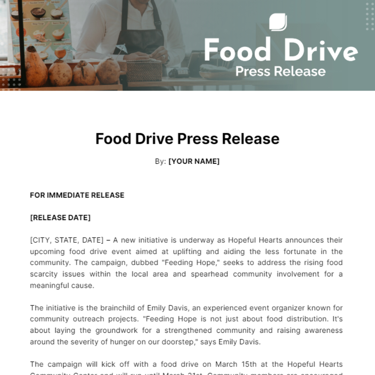 Food Drive Press Release Template