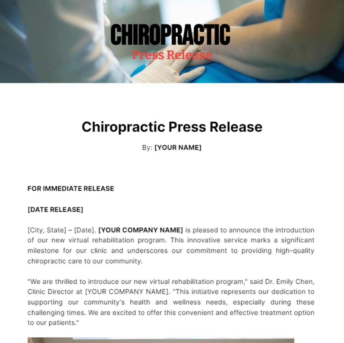 Chiropractic Press Release Template