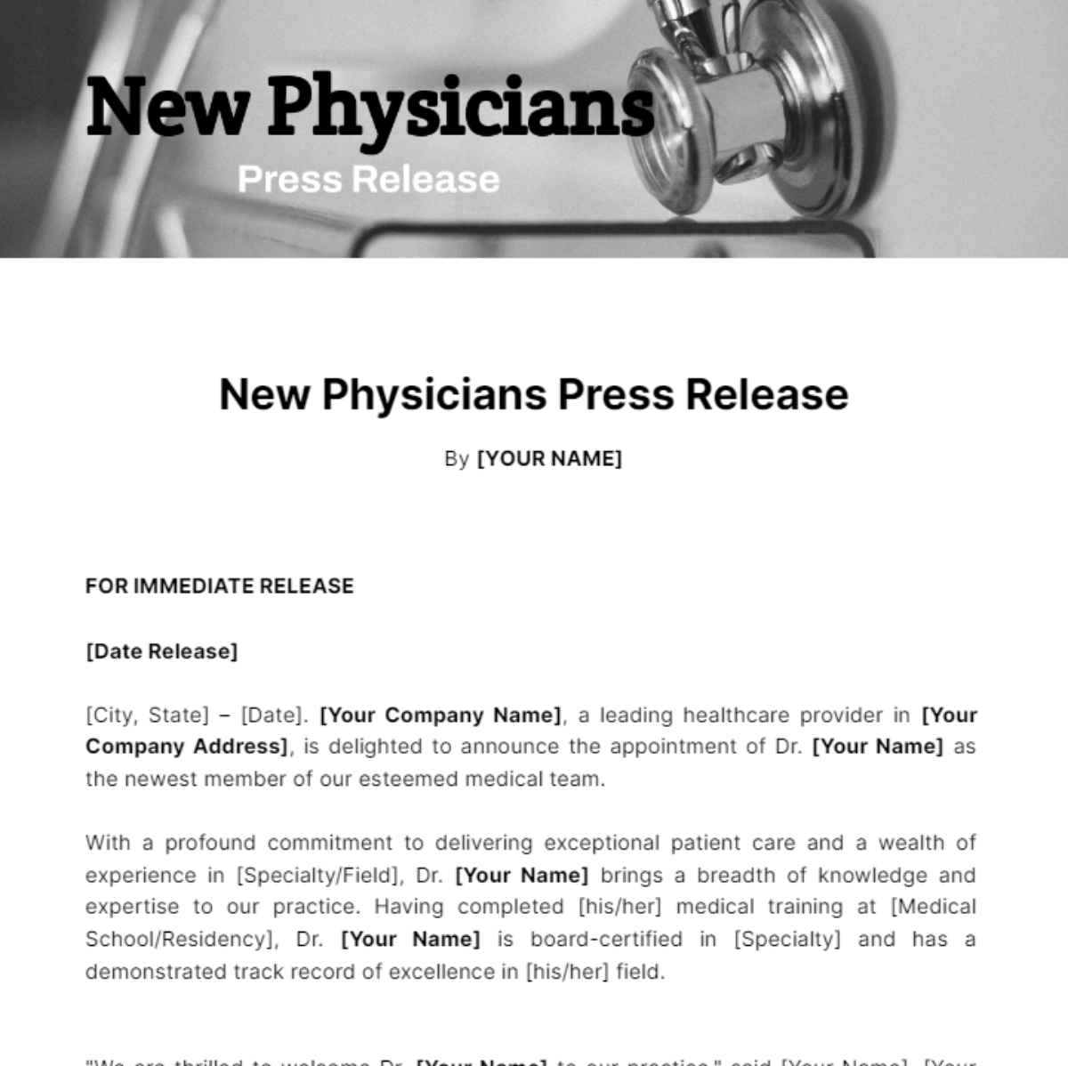 New Physician Press Release Template