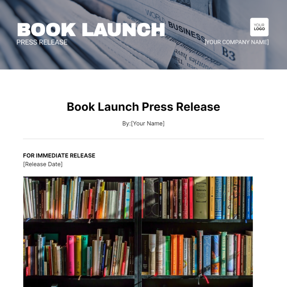 Book Launch Press Release Template