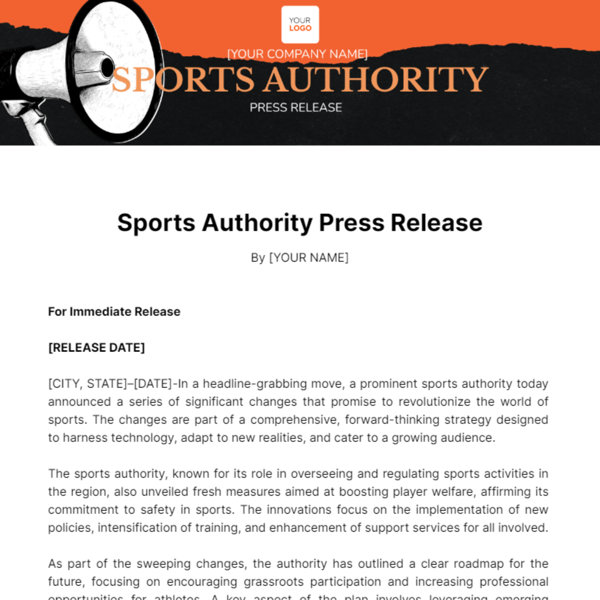 Sports Authority Press Release Template