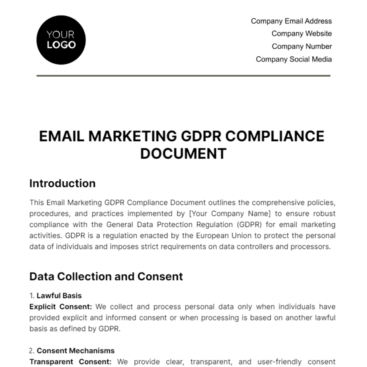 Email Marketing GDPR Compliance Document Template
