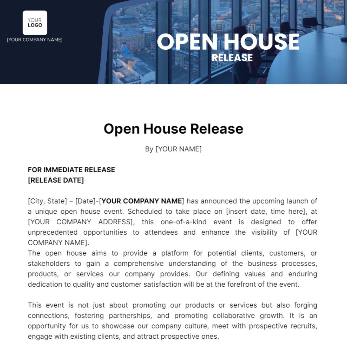 Open House Press Release Template