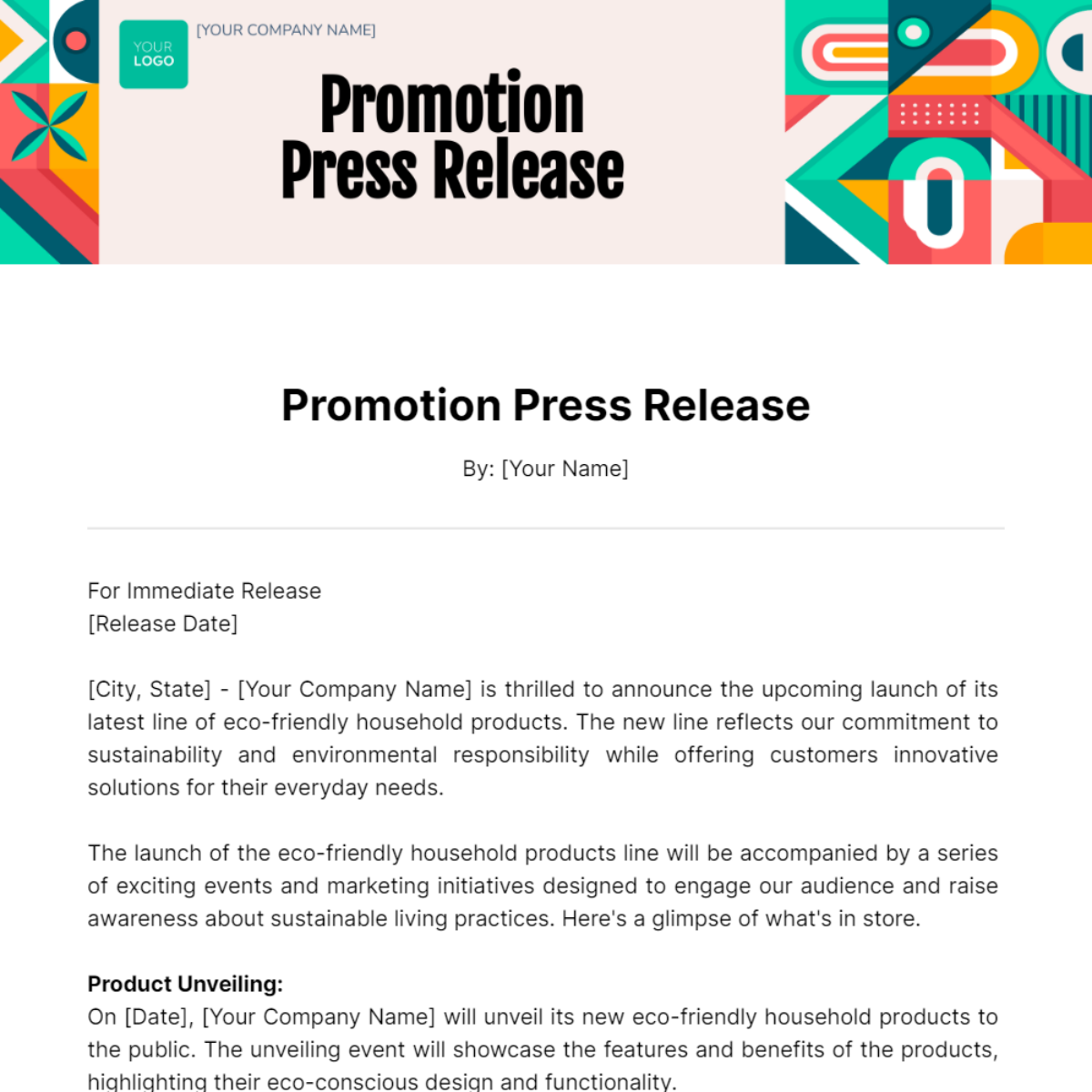 Promotion Press Release Template
