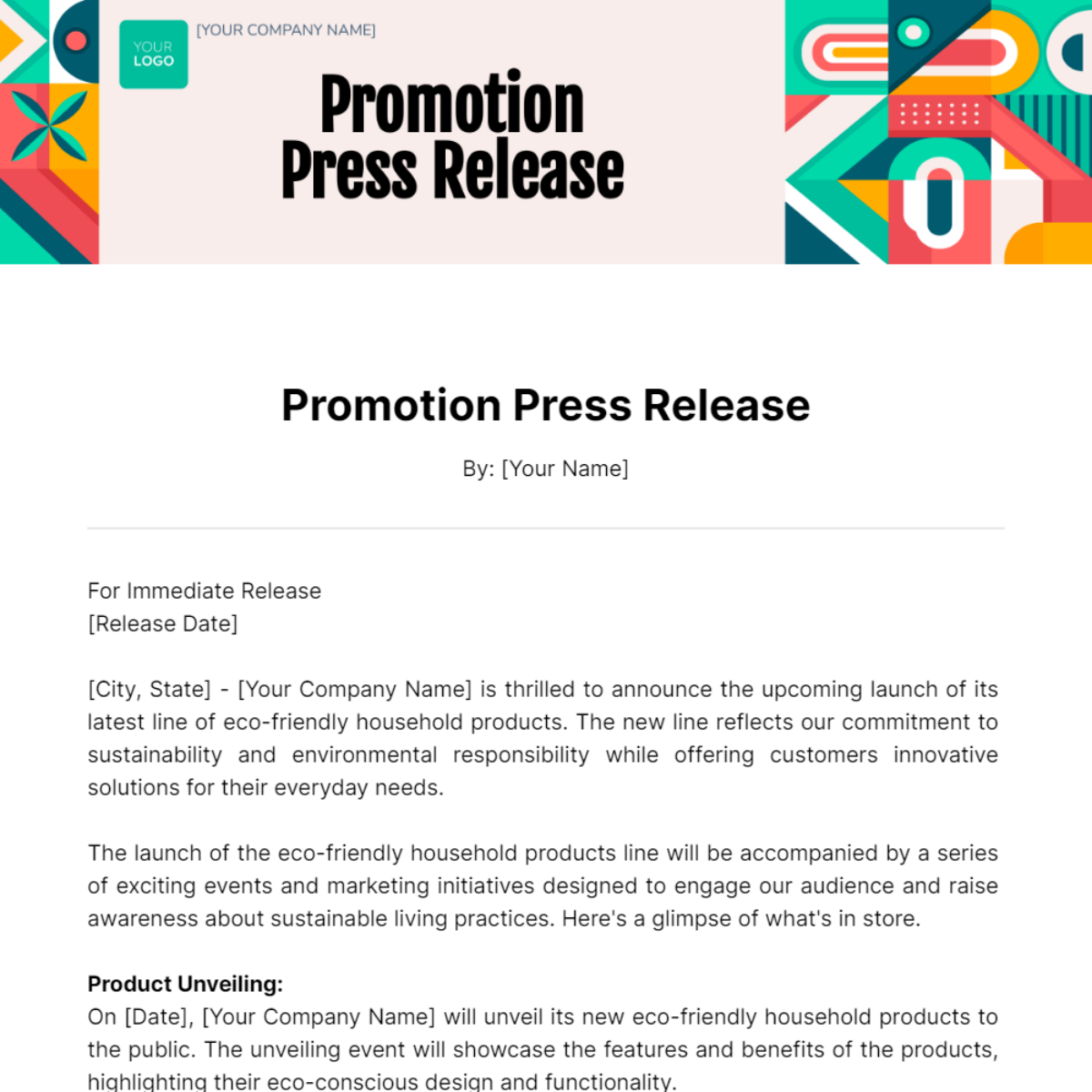 Free Promotion Press Release Template To Edit Online Free Promotion Press Release Template To Edit Online