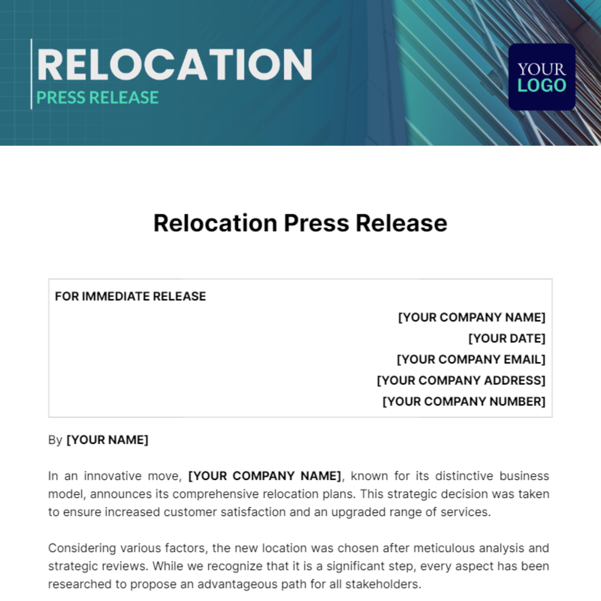 Relocation Press Release Template