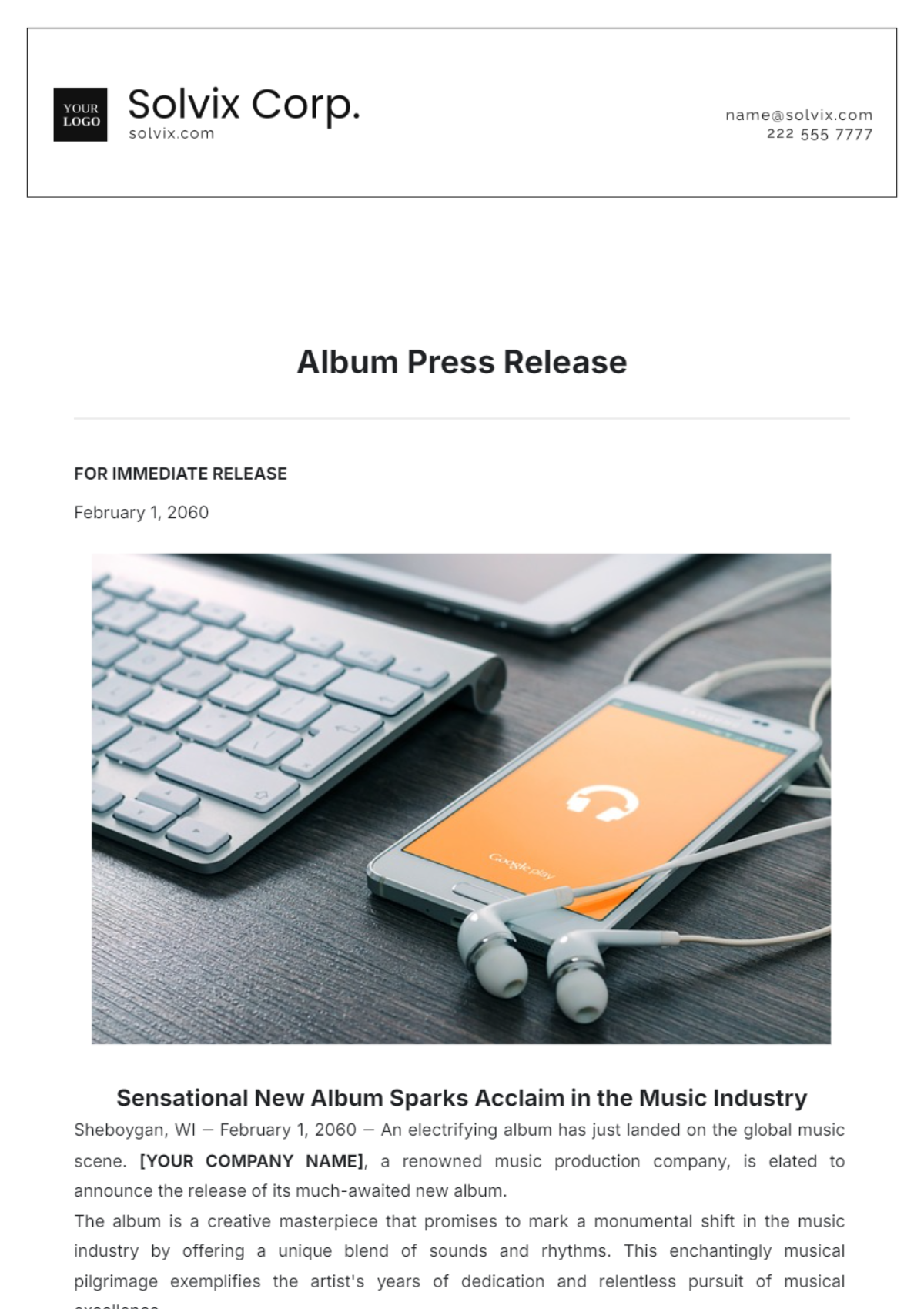 Album Press Release Template