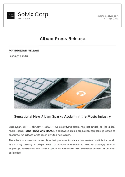 Free Album Press Release Template to Edit Online