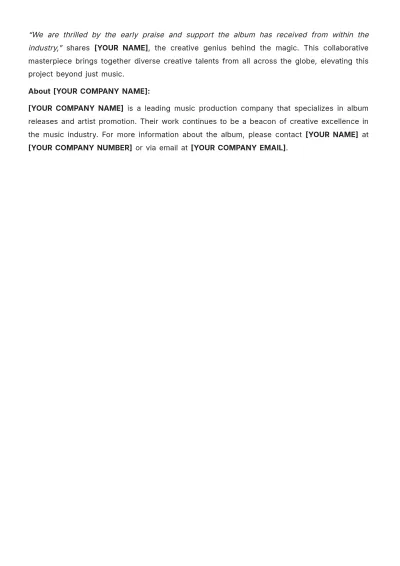 Free Album Press Release Template to Edit Online