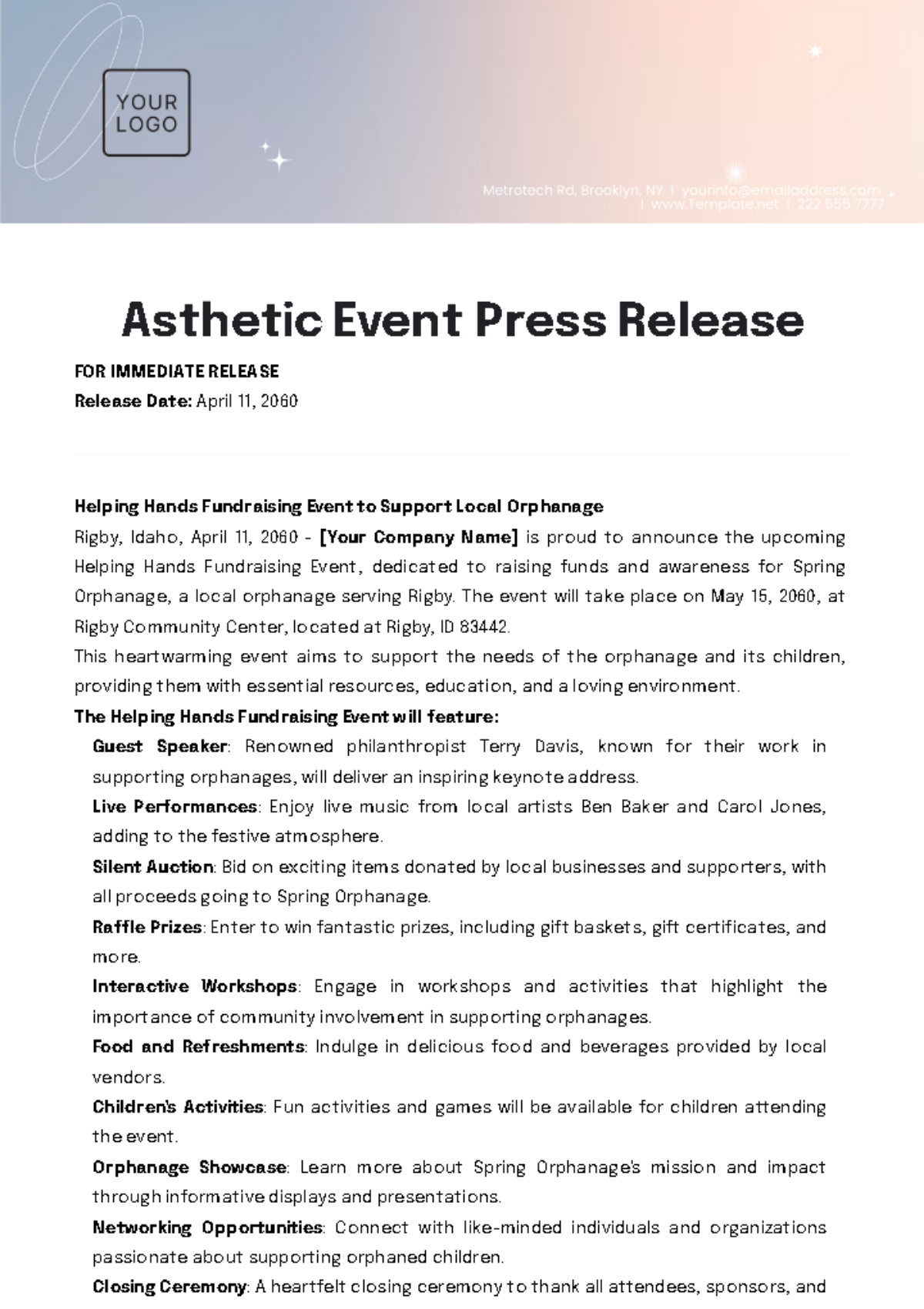 Aesthetic Event Press Release Template