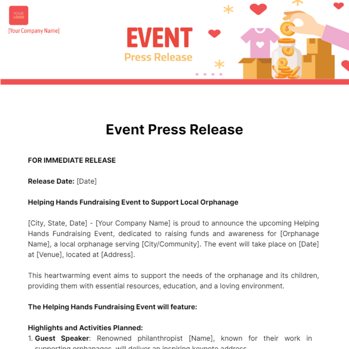 Event Press Release Template