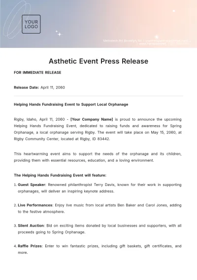 Free Aesthetic Event Press Release Template to Edit Online