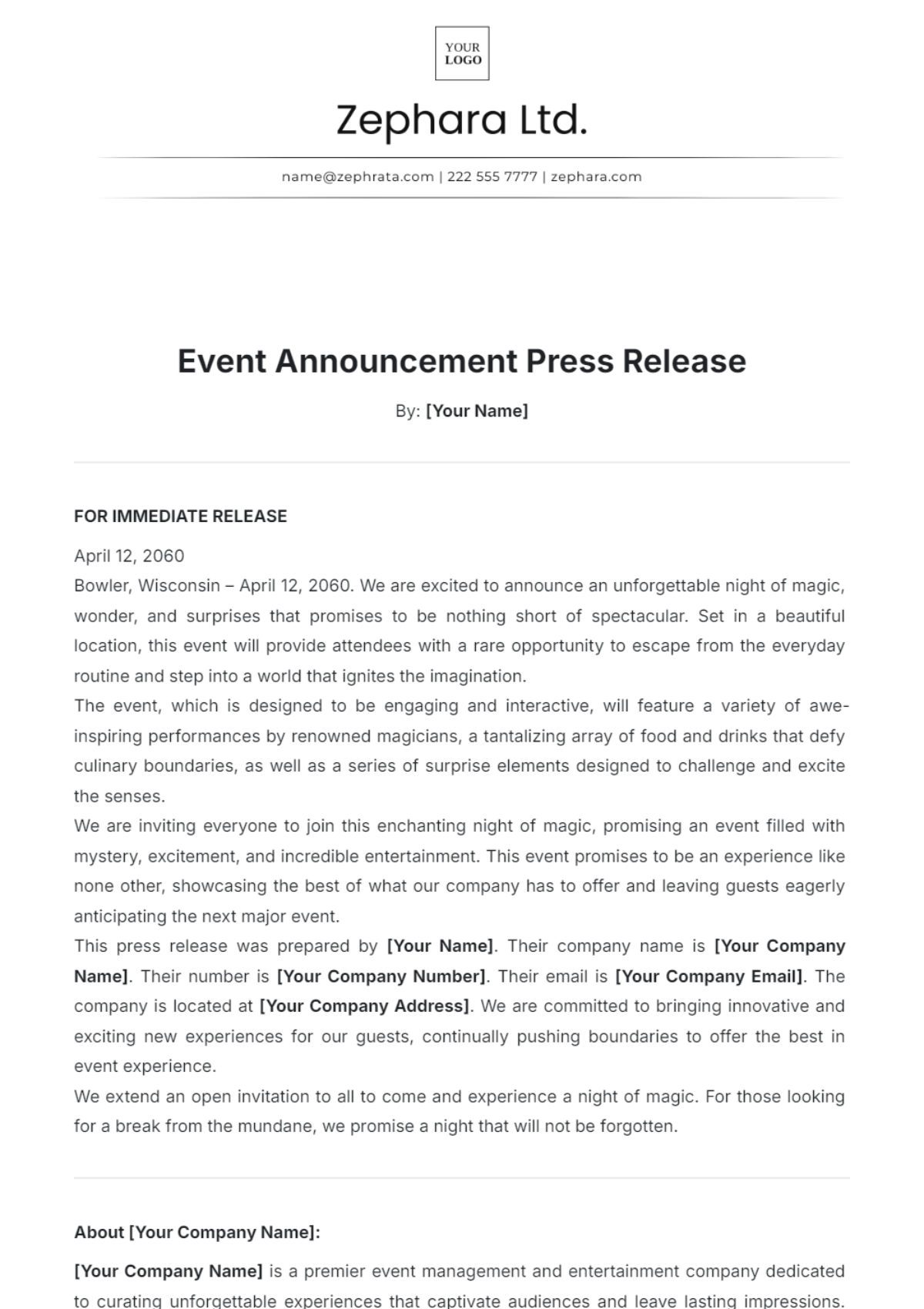 Event Announcement Press Release Format Template