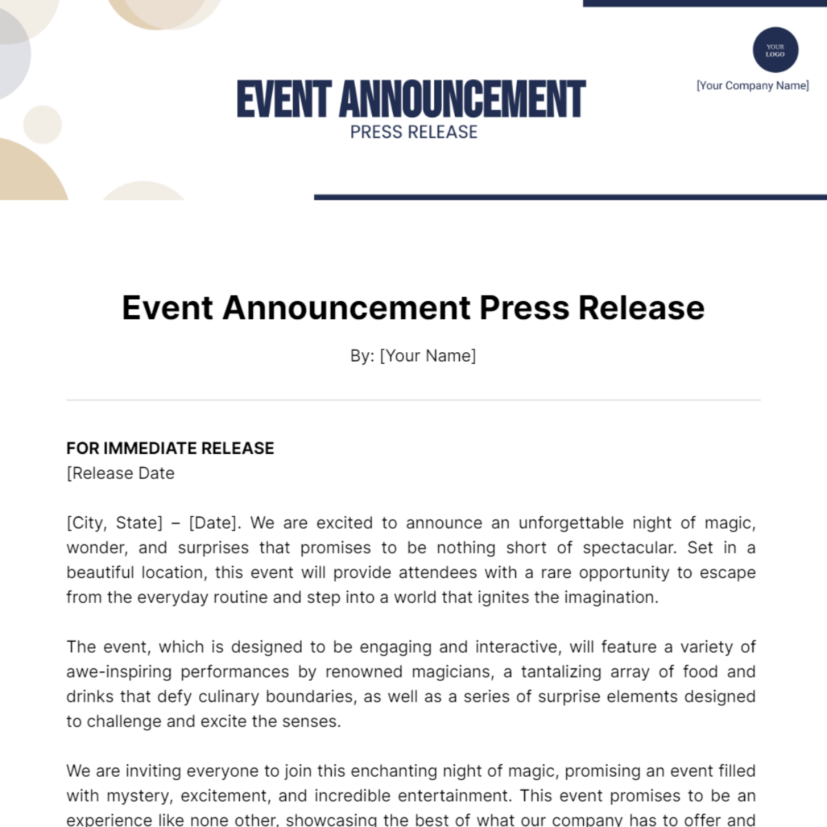 Event Announcement Press Release Template