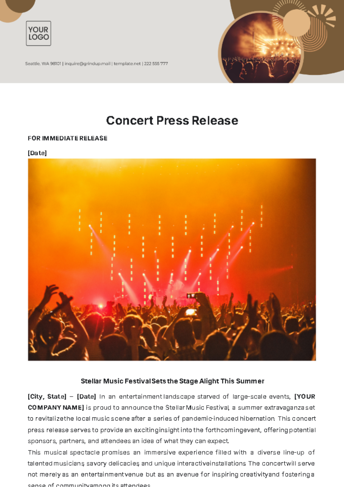 Concert Press Release Template - Edit Online & Download