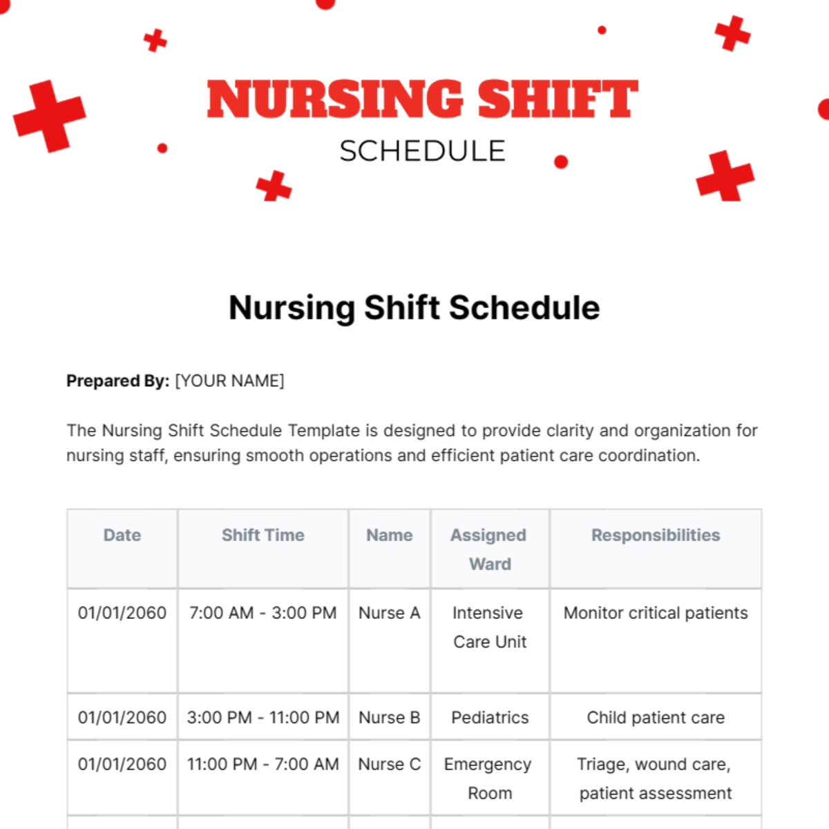 Nursing Shift Schedule Template