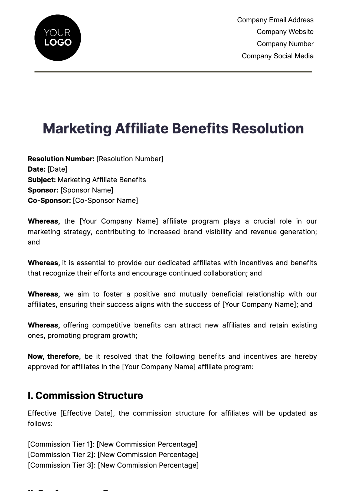 Marketing Affiliate Benefits Resolution Template - Edit Online & Download