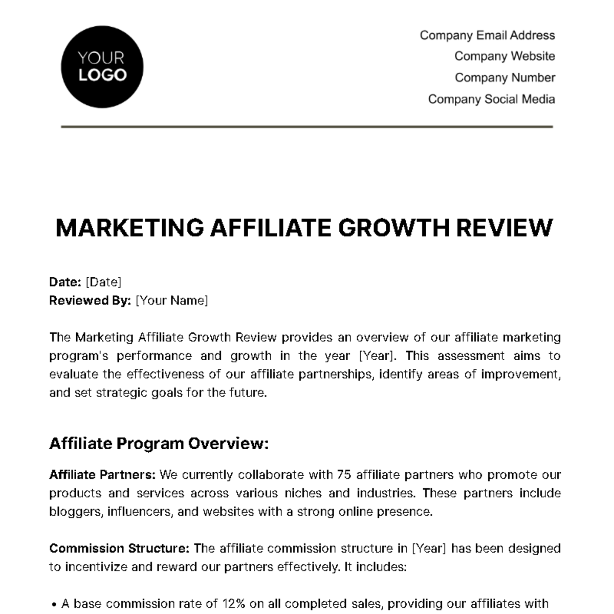 Free Marketing Affiliate Growth Review Template