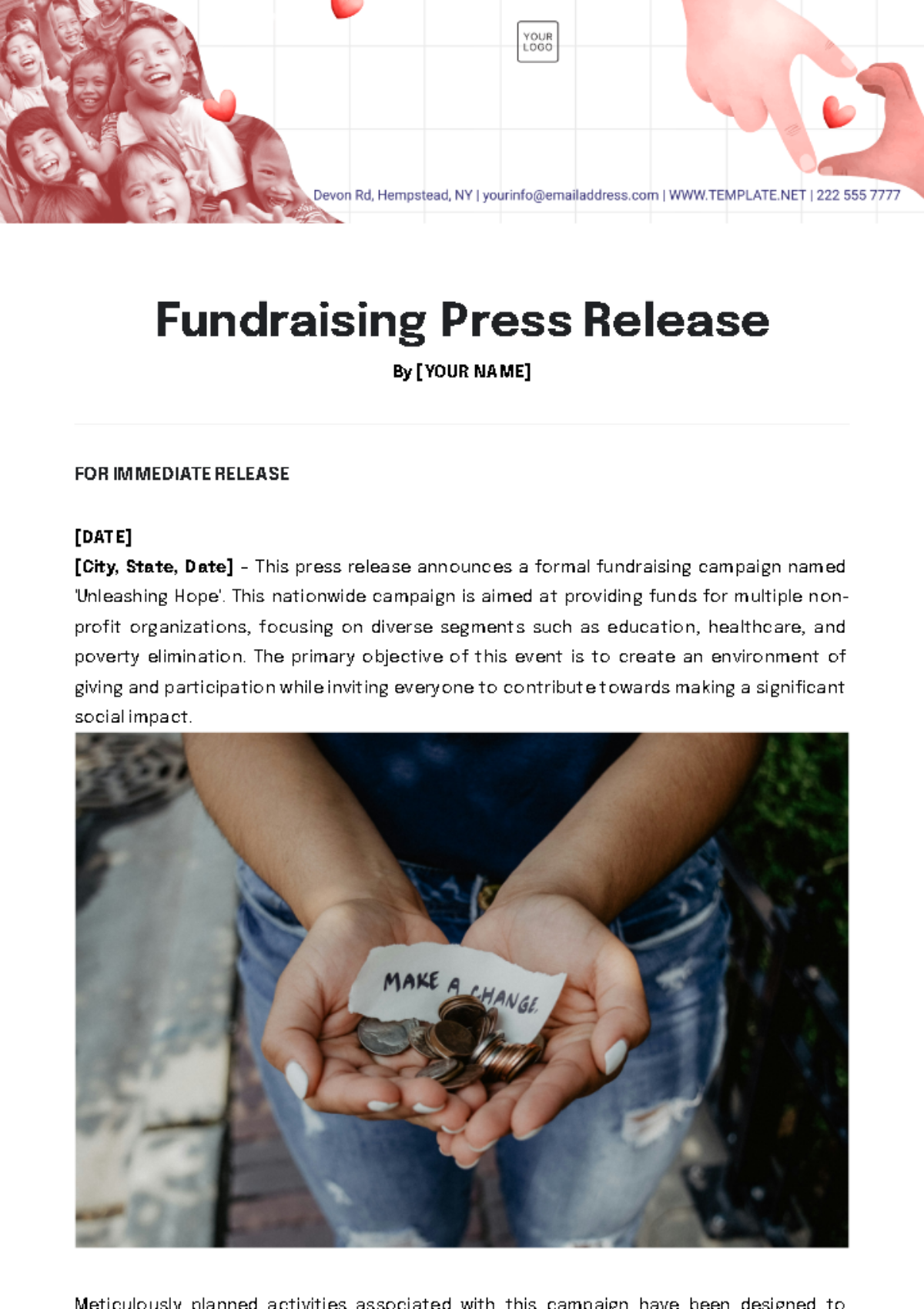 Fundraising Press Release Template