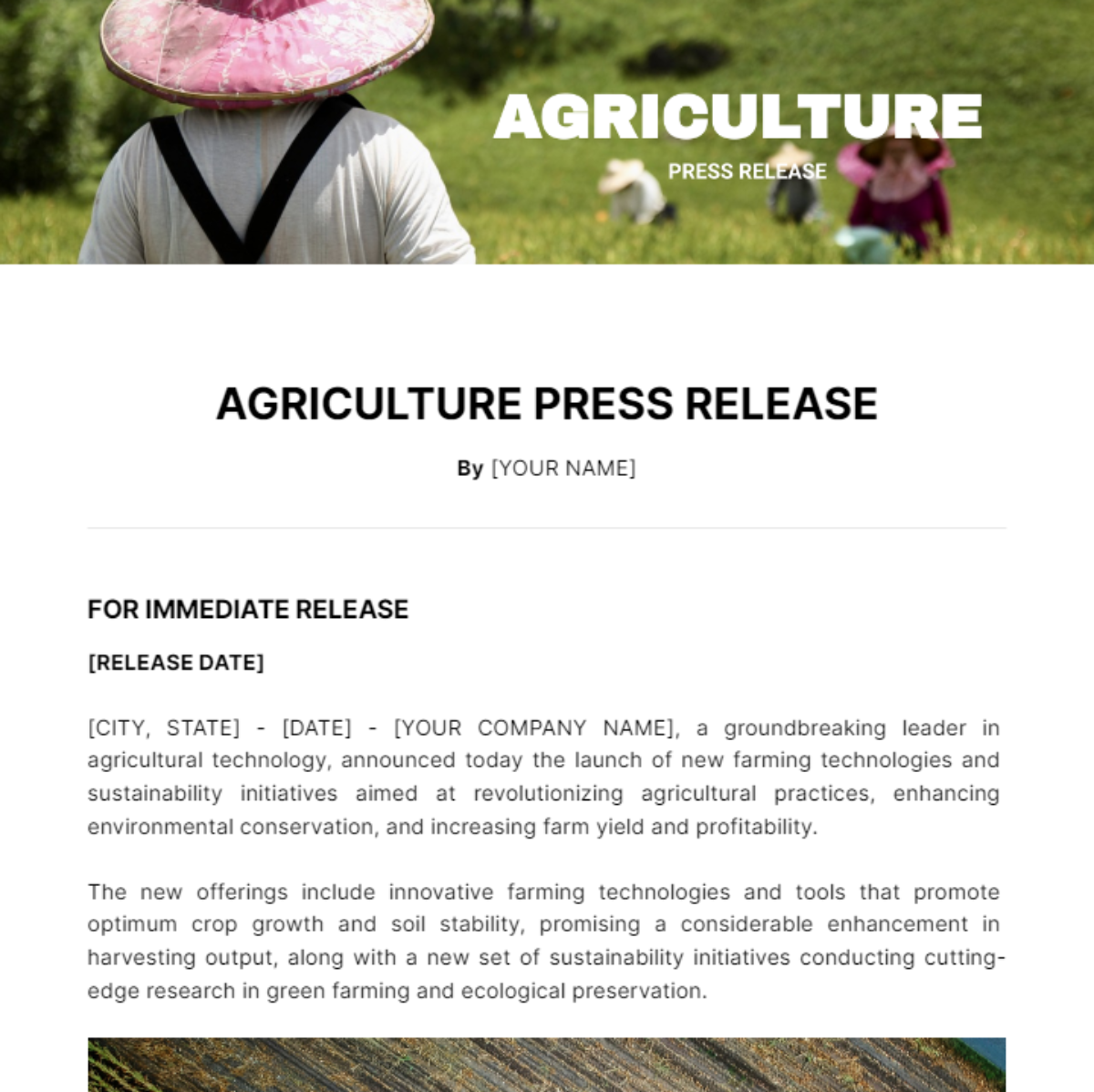 Agriculture Press Release Template